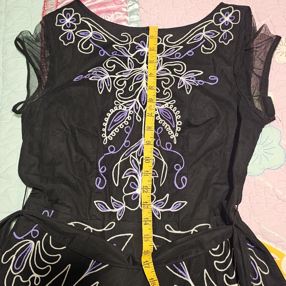 Eshakti Filigree Embroidery Embelished Tulle Overlay Poplin Dress Size 8 Pockets - Picture 13 of 15